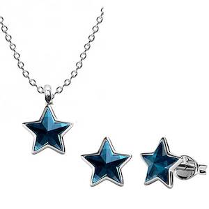 925 Sterling Silver Crystal Jewellery Set "Star" (Blue)