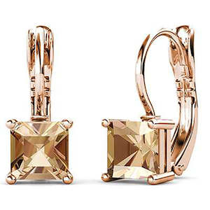 Rose-Gold Leverback Crystal Earrings "Tipene" (Champagne)