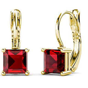 18K Yellow Gold Crystal Earrings "Tipene" (Red)