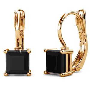 Rose-Gold Leverback Crystal Earrings "Tipene" (Black)