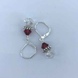 Silver Crystal Drop Earrings "Valencia" (Red)