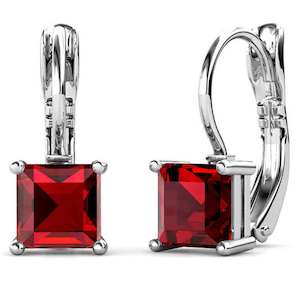 18K White Gold Leverback Crystal Earrings "Tipene" (Red)