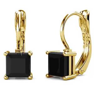 18K Yellow Gold Leverback Crystal Earrings "Tipene" (Black)