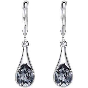 Silver Drop Crystal Earrings "Graphite"