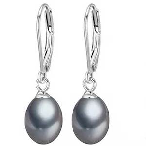 925 Sterling Silver Pearl Leverback Earrings "Jules" (Grey)