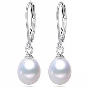 925 Sterling Silver Pearl Leverback Earrings " Jules" (White)