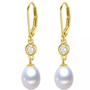 18K Gold Drop Crystal and Pearl Earrings "Cheryl"