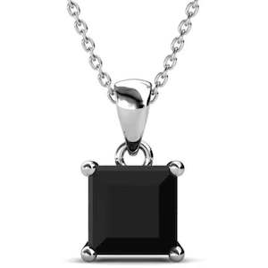 18K White Gold Crystal Necklace "Tipene" (Black)