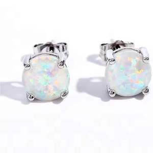 Silver Opal Stud Earrings "Jupana" (White)