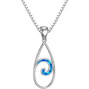 925 Sterling Silver Koru Opal Pendant Necklace "Mirene" (Blue)