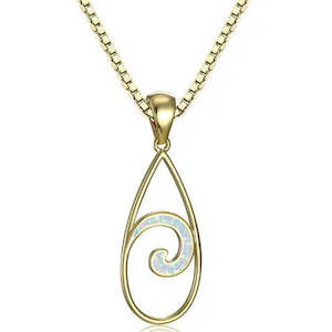 18K Gold Koru Opal Pendant Necklace "Mirene" (White)