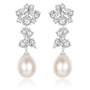 925 Sterling Silver Pearl Drop Earrings "Charlotte" (White)