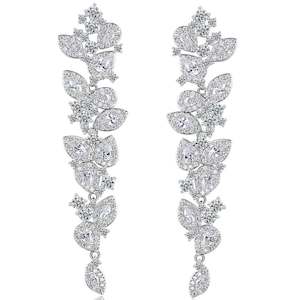 Silver Crystal Dangle Drop Bridal Earrings "Millen"