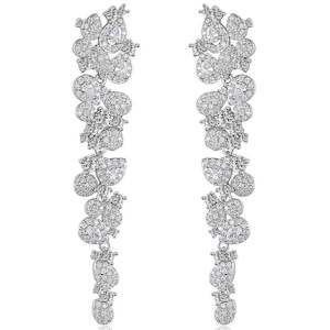 Silver Crystal Dangle Drop Bridal Earrings "Dellon"