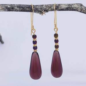 Gold Crystal Drop Earrings "Sharlene" (Amethyst)