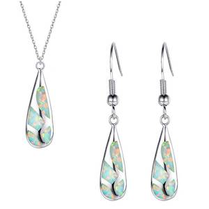 Silver Opal Jewellery Set "Leland" (White)