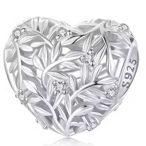 Silver Filigree Crystal Heart Charm