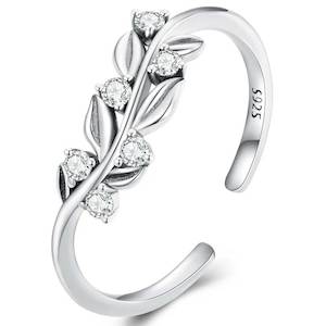 Silver Adjustable Crystal Leaf Ring "Margery"