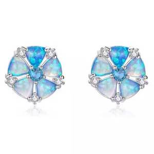 Silver Blue Daisy Opal Earrings "Kalmia"