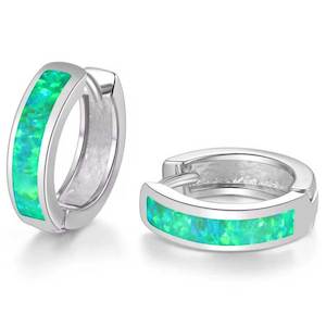 Silver Huggie Opal Earrings "Lopaz" (Green)