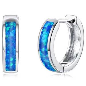 Silver Huggie Opal Earrings "Lopaz" (Blue)