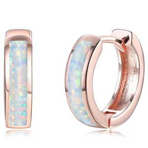 Rose-Gold Opal Huggie Earrings "Lopaz" (Pink)