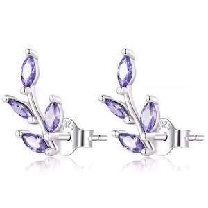 Silver Purple Flower Stud Earrings "Zaya"