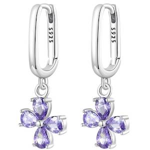 Silver Drop Purple Flower Earrings "Katy"