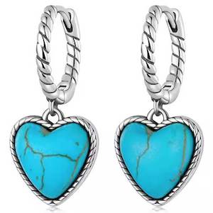 Silver Hoop Turquoise Heart Earrings "Roshar"