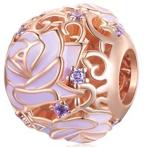 Rose Gold Purple Rose Charm