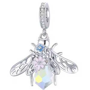 Silver Crystal Flower Bee Charm