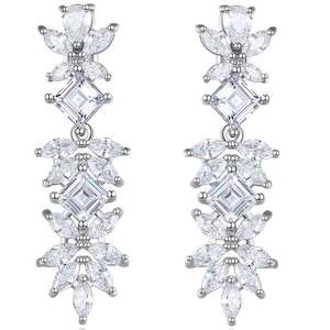 Silver Crystal Bridal Evening Drop Earrings "Lacey"