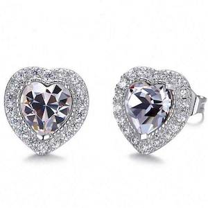 925 Sterling Silver Heart Crystal Stud Earrings "Tammy" (crystal)