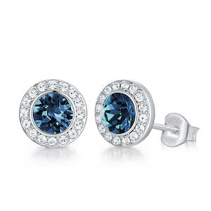 925 Sterling Silver Crystal Stud Earrings "Cristal" (Indigo)