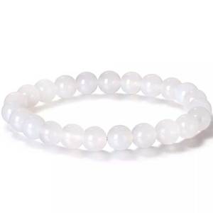 Stretch Bracelet with 8mm round gemstones "Mala" (White Agate)