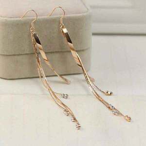 Long Rose-Gold Boho Crystal Tassel Earrings "Stella"