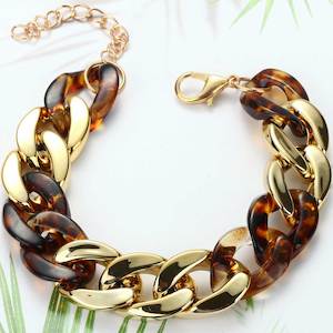 Contemporary Resin and Gold Bracelet Curb Chain "Bashir" (Tortoise Shell)