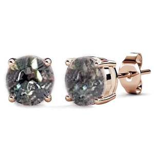 Rose-Gold Crystal Stud Earrings "Sita" (Olive-Grey)