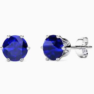 18K White Gold Crystal Stud Earrings "Alexandra" (Sapphire)