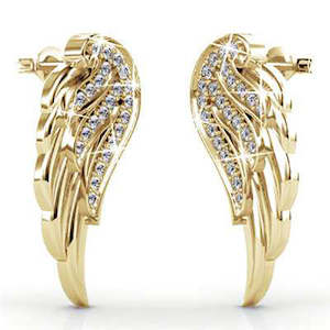 18K Gold Crystal Stud Earrings "Wings"