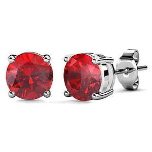 18K White Gold Crystal Stud Earrings "Sita" (Red)