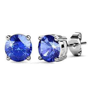 18K White Gold Crystal Stud Earrings "Sita" (Blue)