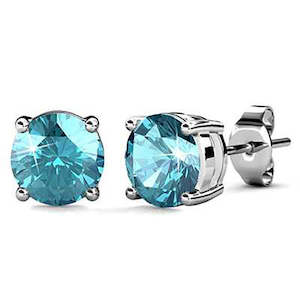 18K White Gold Crystal Stud Earrings "Sita" (Aqua)