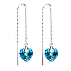 925 Sterling Silver Crystal Threader Earrings "Ana" (Turquoise Blue)