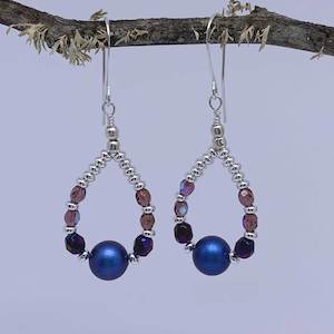 Silver Crystal Pearl Earrings "Audrey" (Blue)