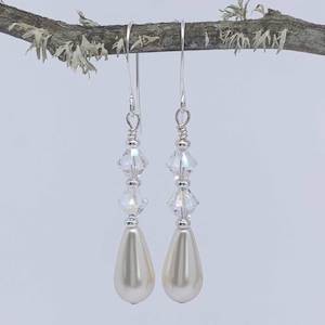 925 Sterling Silver Crystal Pearl Bridal Earrings "Karlene"