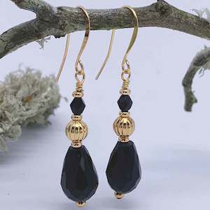 Black Drop Earrings with Gold beads "Lynette"