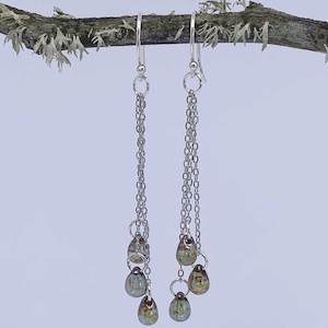 925 Sterling Silver Crystal Tassel Earrings "Ryah" (Green)