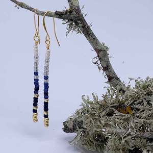 18K Gold 70mm Drop Earrings "Dresden" (Blue)