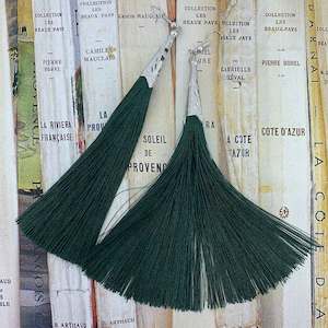 Long Silk Tassel Earrings 14 cm "Bolero" (Green)